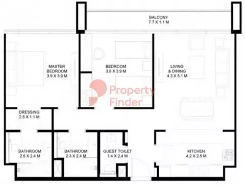 Plattegrond van 2 slaapkamers in Nasaq Phase 3 By Arada