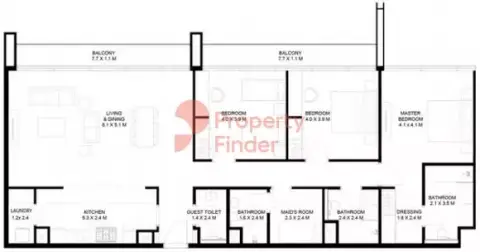 Plattegrond van 3 slaapkamers in Nasaq Phase 3 By Arada