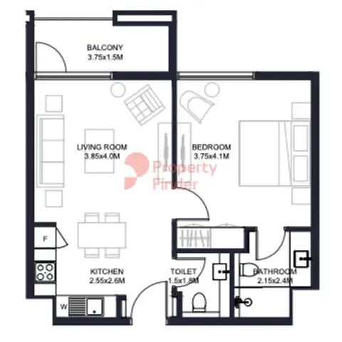 Plattegrond van 1 slaapkamer in Tiraz By Arada