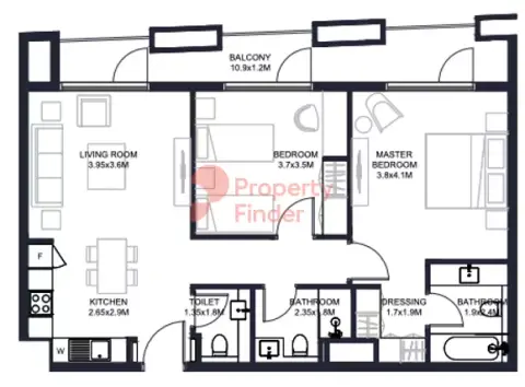 Plattegrond van 2 slaapkamers in Tiraz By Arada