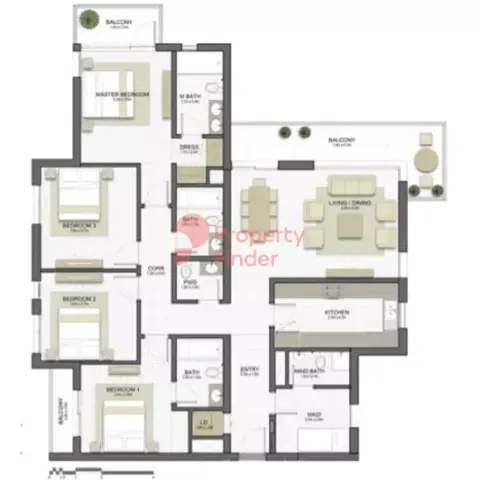 Plattegrond van 4 slaapkamers in Naseem Residences