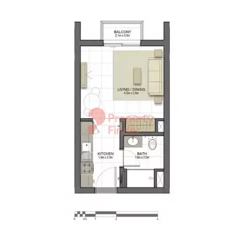 Plattegrond van Studio in Sahab Residences