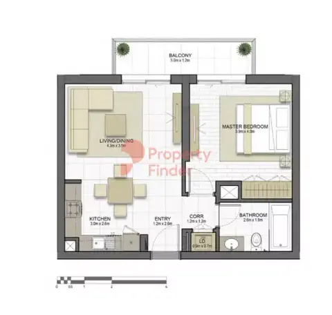 Plattegrond van 1 slaapkamer in Sahab Residences