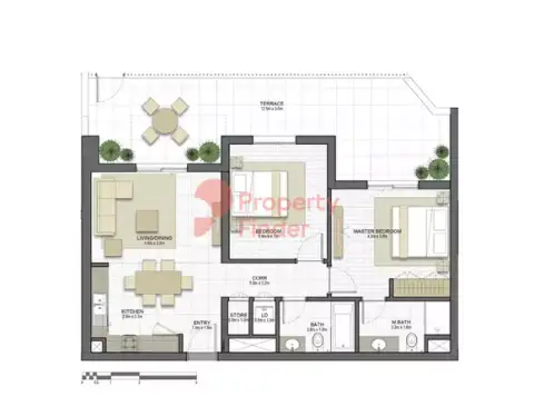 Plattegrond van 2 slaapkamers in Sahab Residences