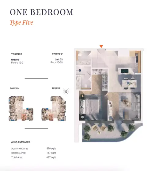 Plattegrond van 1 slaapkamer in Solena Orchard Place