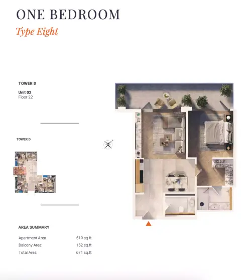 Plattegrond van 1 slaapkamer in Solena Orchard Place
