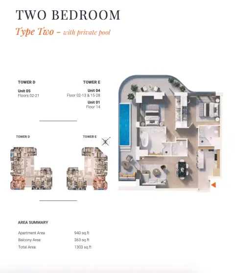 Plattegrond van 2 slaapkamers in Solena Orchard Place