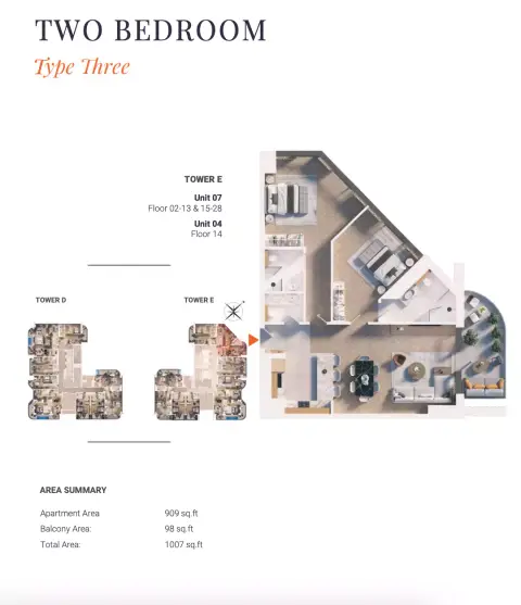 Plattegrond van 2 slaapkamers in Solena Orchard Place