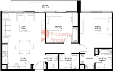 Plattegrond van Studio in Sokoon Phase 5 By Arada