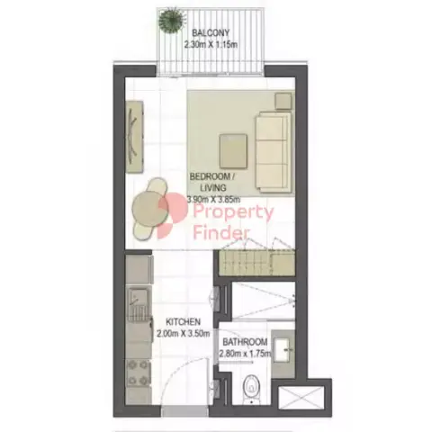 Plattegrond van Studio in Aysha Residences By Eagle Hills