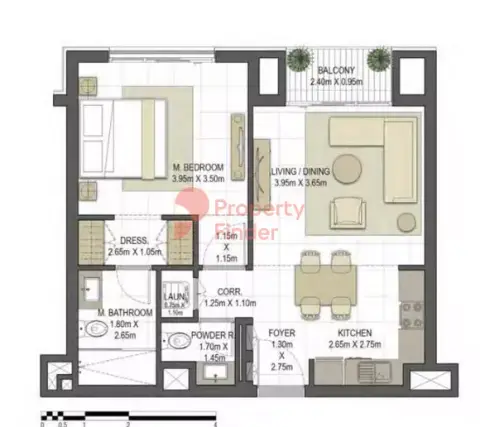 Plattegrond van 1 slaapkamer in Aysha Residences By Eagle Hills