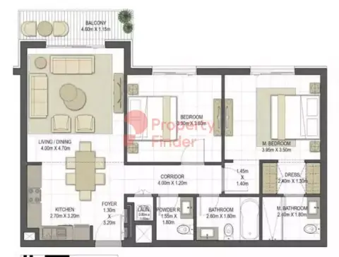 Plattegrond van 3 slaapkamers in Aysha Residences By Eagle Hills
