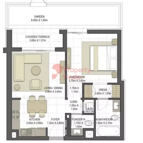 Plattegrond van 1 slaapkamer in Aysha Residences By Eagle Hills