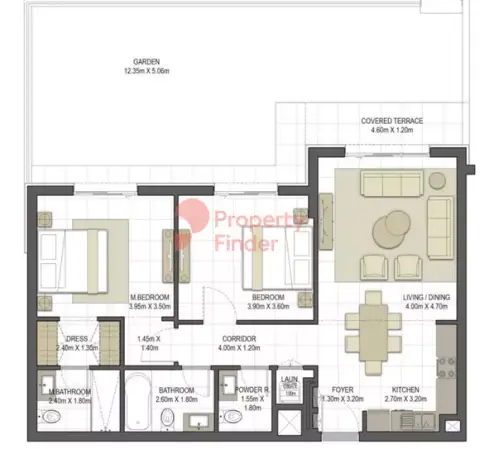 Plattegrond van 2 slaapkamers in Aysha Residences By Eagle Hills