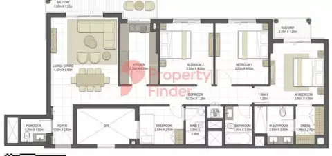 Plattegrond van 3 slaapkamers in Aysha Residences By Eagle Hills