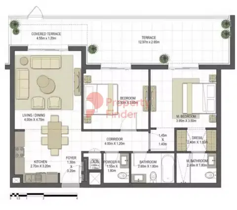 Plattegrond van 2 slaapkamers in Aysha Residences By Eagle Hills