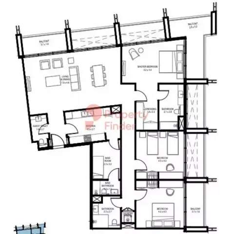 Plattegrond van 3 slaapkamers in Nasaq Phase 5 Arada