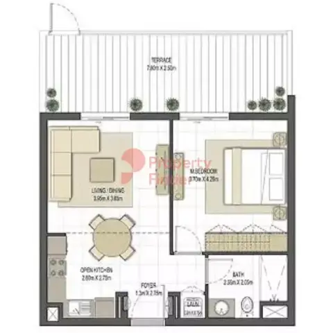 Plattegrond van 1 slaapkamer in Rimal Residences