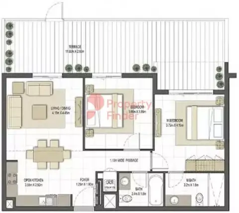 Plattegrond van 2 slaapkamers in Rimal Residences