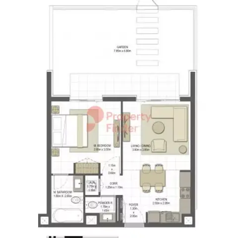 Plattegrond van 1 slaapkamer in Jawaher Residences