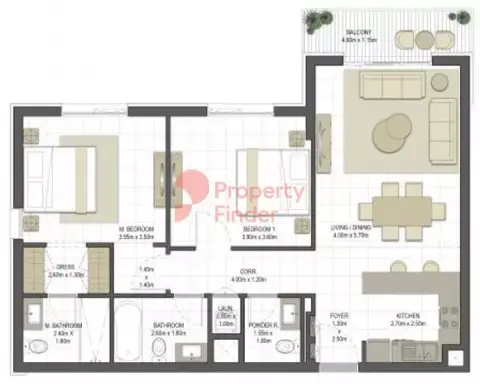 Plattegrond van 2 slaapkamers in Jawaher Residences