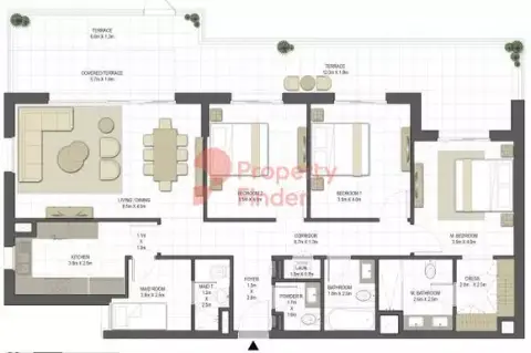 Plattegrond van 3 slaapkamers in Jawaher Residences
