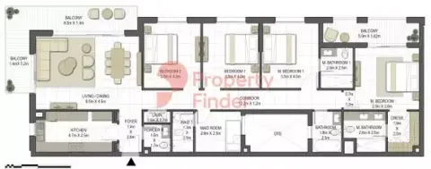 Plattegrond van 4 slaapkamers in Jawaher Residences