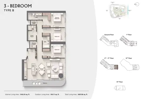Plattegrond van 3 slaapkamers in Costa Mare