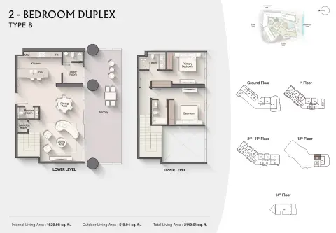 Plattegrond van 2 slaapkamers in Costa Mare