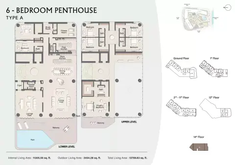 Plattegrond van 6 slaapkamers in Costa Mare