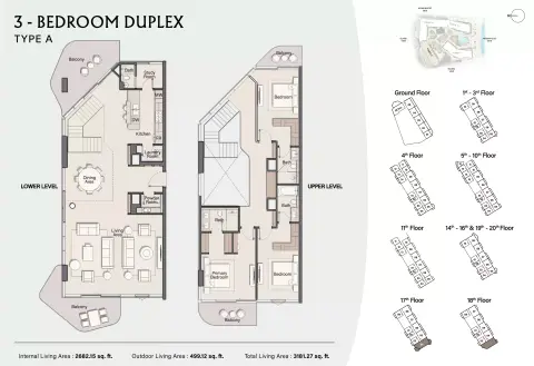 Plattegrond van 3 slaapkamers in Costa Mare