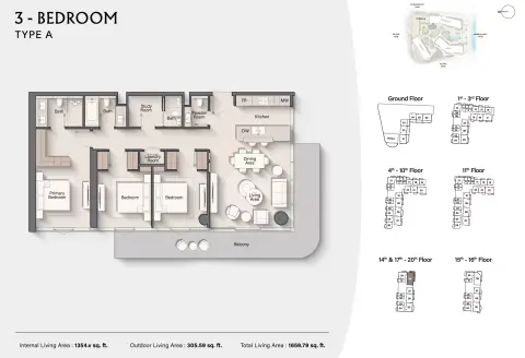 Plattegrond van 3 slaapkamers in Costa Mare