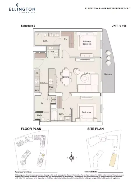 Plattegrond van 2 slaapkamers in Costa Mare