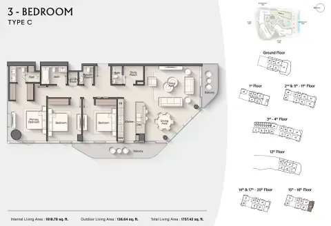 Plattegrond van 3 slaapkamers in Costa Mare
