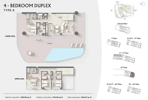 Plattegrond van 4 slaapkamers in Costa Mare