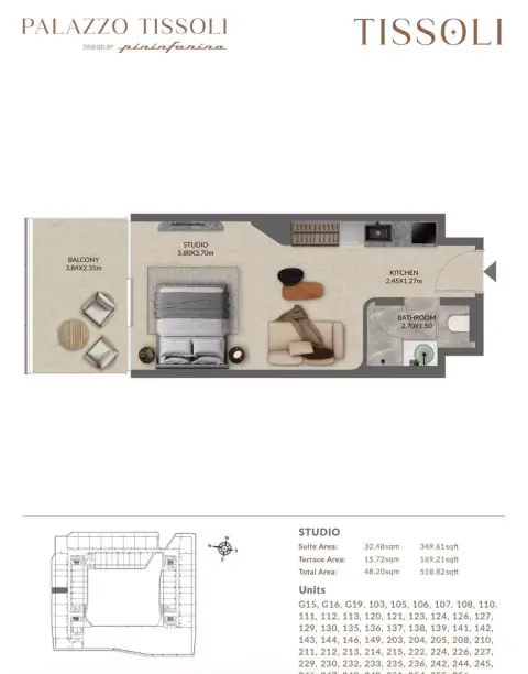 Plattegrond van Studio in Palazzo Tissoli