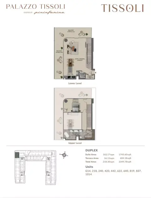 Plattegrond van 2 slaapkamers in Palazzo Tissoli