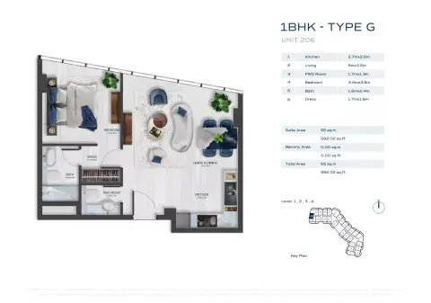 Plattegrond van 1 slaapkamer in Fashion TV Acacia