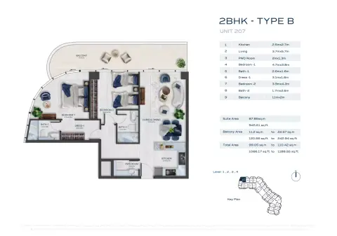 Plattegrond van 2 slaapkamers in Fashion TV Acacia