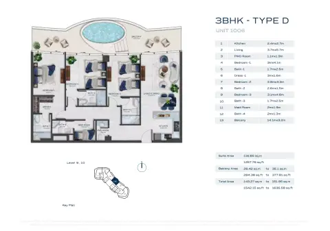 Plattegrond van 3 slaapkamers in Fashion TV Acacia