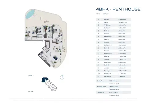 Plattegrond van 4 slaapkamers in Fashion TV Acacia