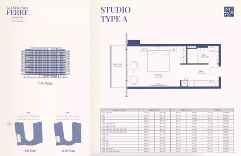 Plattegrond van Studio in Gianfranco Ferré Residences