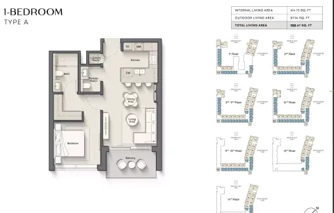 Plattegrond van 1 slaapkamer in Playa Del Sol