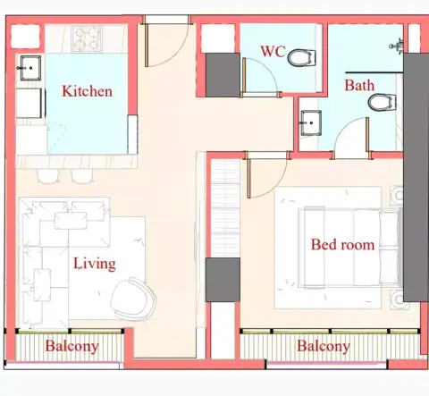 Plattegrond van 1 slaapkamer in Playa Viva