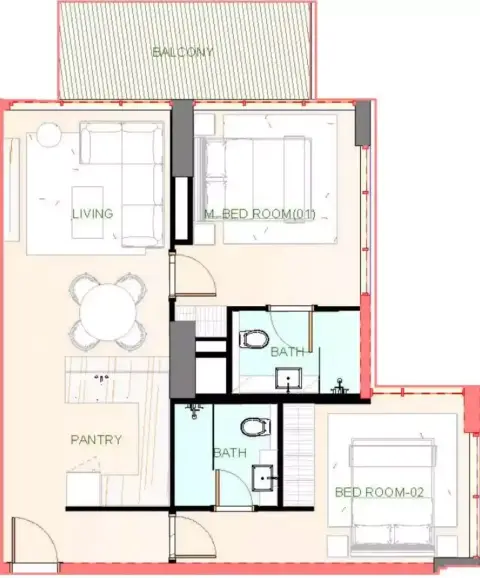 Plattegrond van 2 slaapkamers in Playa Viva