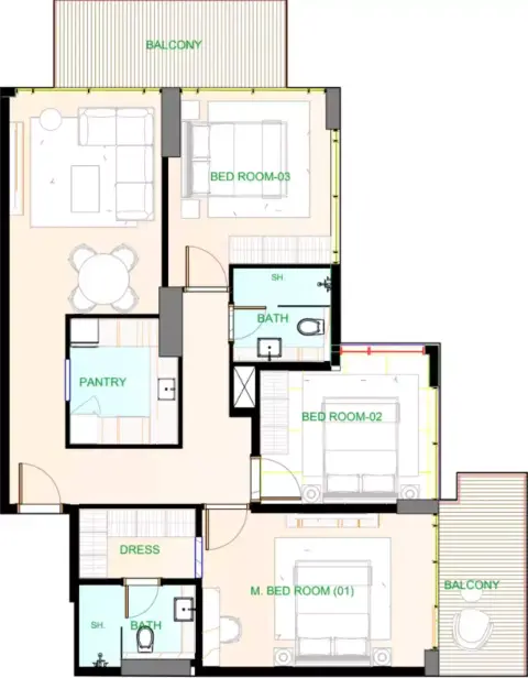 Plattegrond van 3 slaapkamers in Playa Viva
