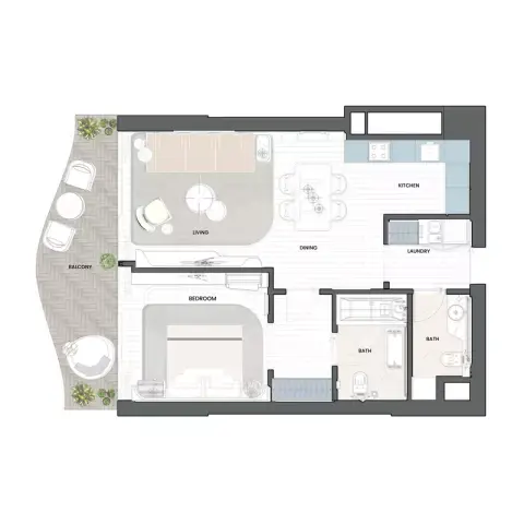 Plattegrond van 1 slaapkamer in Oystra