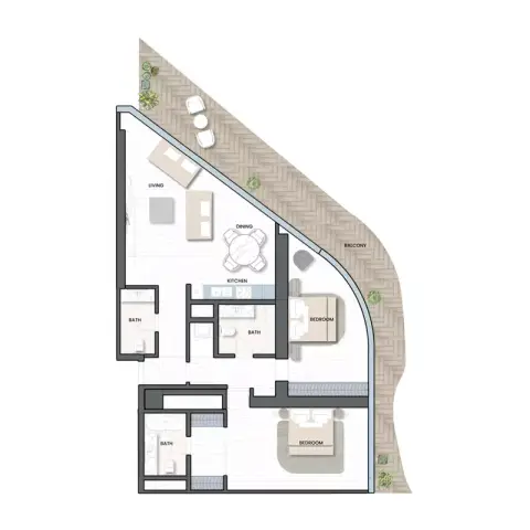 Plattegrond van 2 slaapkamers in Oystra