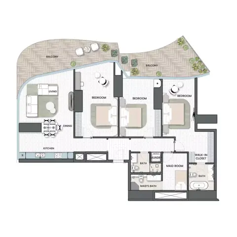 Plattegrond van 3 slaapkamers in Oystra