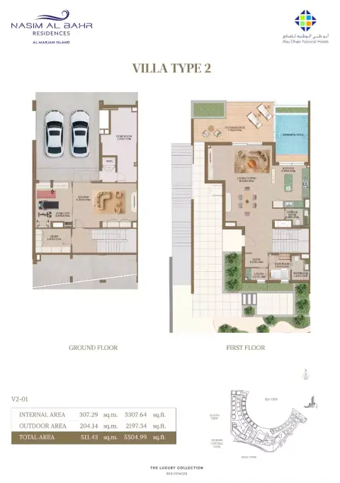 Plattegrond van 2 slaapkamers in Nasim Al Bahr Residences